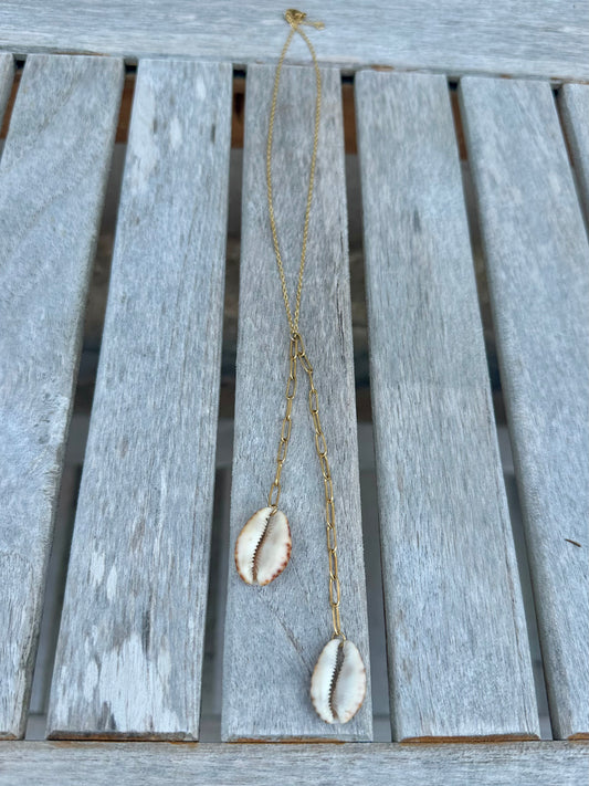 Double cowrie drop necklace